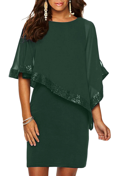Hunter Green Sequined Poncho Mini Dress