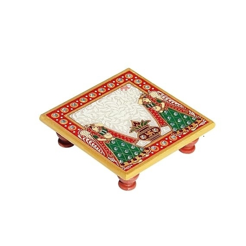 Traditional Kalash Design Marble Pooja Chowki