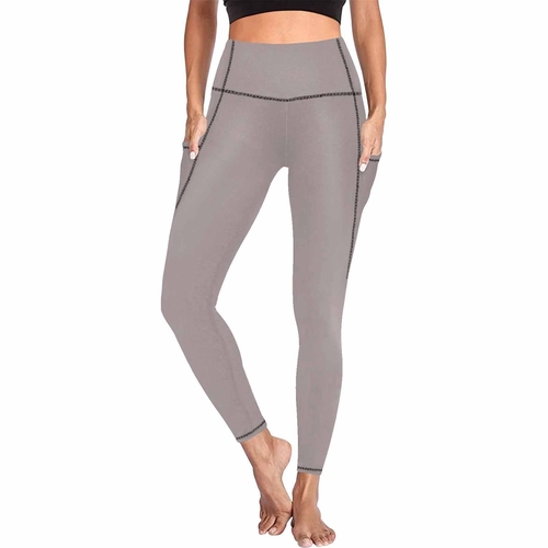 Womens Leggings with Pockets - Fitness Pants / Coffee Brown