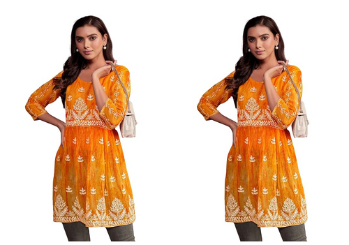 Women's Georgette Chikankari Embroidery Kurta PACK OF 2  (Size-XL)