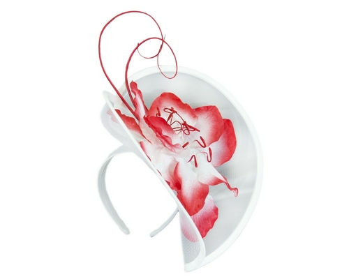 Large white & red flower heart fascinator