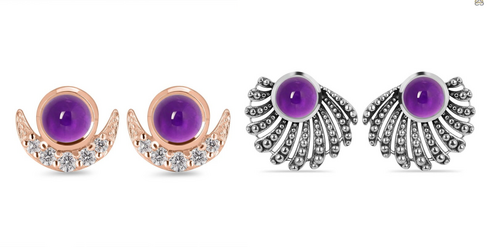 White Topaz Stud Earring & Purple Gemstone Earring Pack of 2