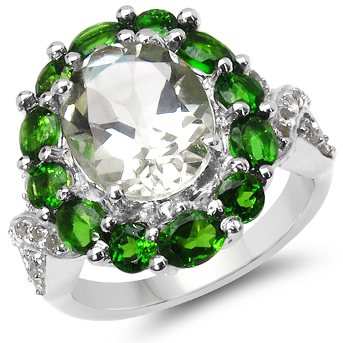 5.48 Carat Genuine Green Amethyst, Chrome Diopside & White Topaz .925