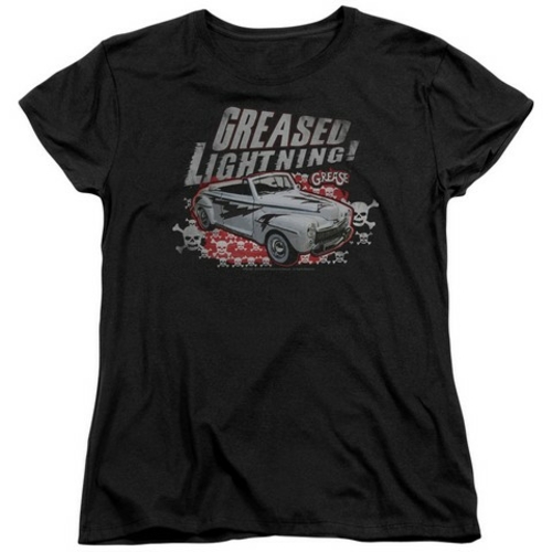 Trevco Grease-Greased Lightening Short Sleeve Womens Tee, Black - 