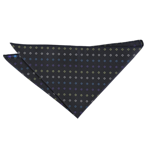 Mini Diamond Geometric Handkerchief - Black with Blue and Yellow
