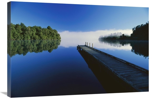 24 x 36 in. Wood Dock Reaching Out Into Lake Mapourika, South Isla