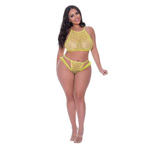 Magic Silk Love Star Halter Crop Bra & Cheeky Panty Set Neon