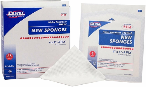 Dukal Non-Woven Sponges 4" x 4". Case of 1200 sterile dressings for