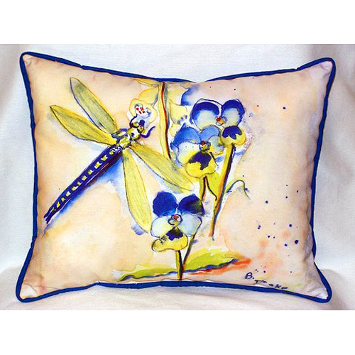 Betsy Drake HJ387 Blue Dragonfly Large Indoor & Outdoor Pillow 16 x 20