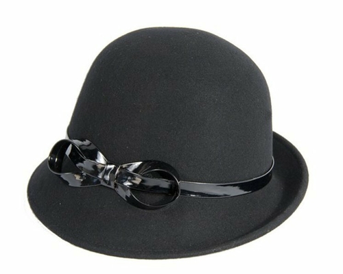 Black felt ladies cloche hat