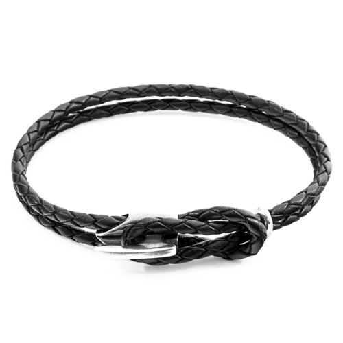 Coal Black Padstow Silver & Leather Bracelet