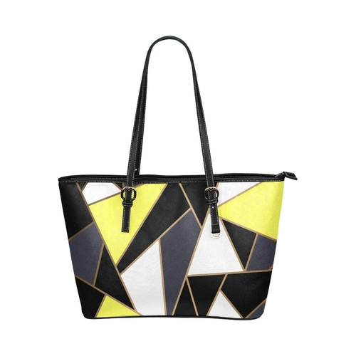 Large Leather Tote Shoulder Bag - Black and Yellow Pattern B3554175