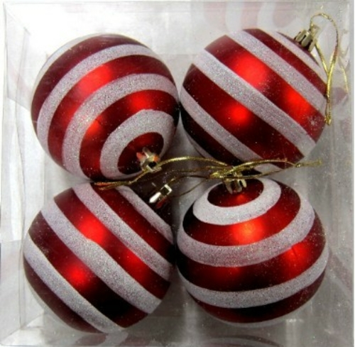 Winterland WL-ORN-4PK-LN-RE Red Ball Ornament With Lines