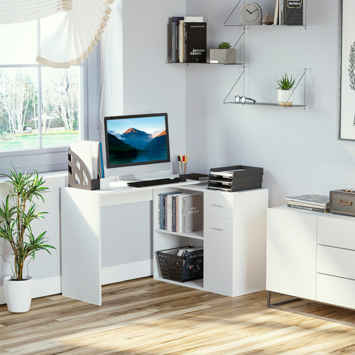 HOMCOM 360° Rotating Corner Desk Computer Table w/ Storage Cabinet