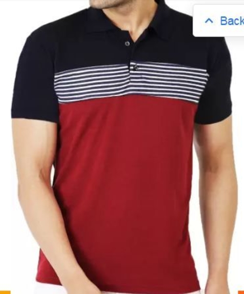 Men Colorblock Polo Neck Cotton Blend Multicolor T-Shirt L