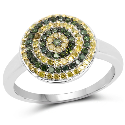 0.39 Carat Genuine Green Diamond and Yellow Diamond .925 Sterling