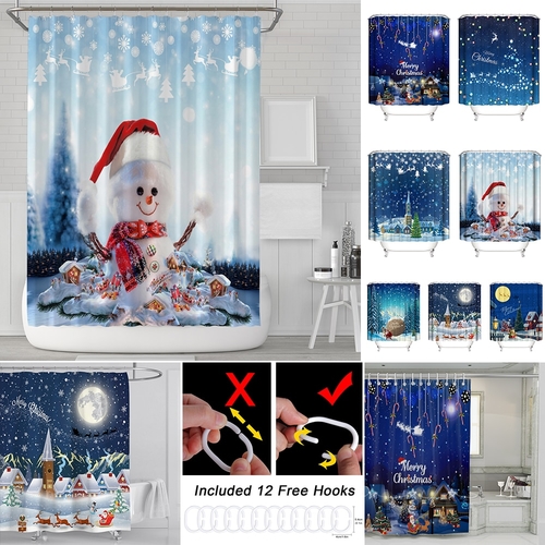 Merry Christmas Waterproof Shower Curtain Printed