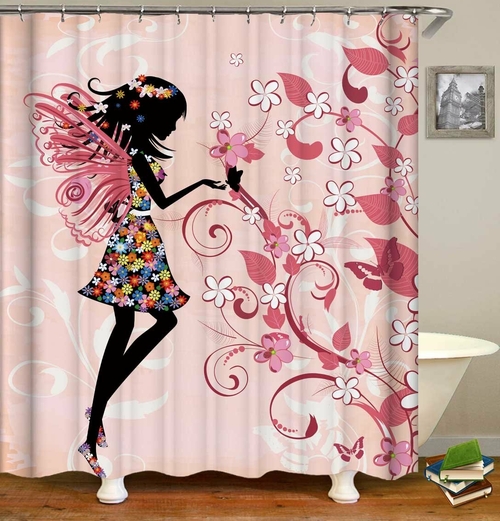 Girly Black Figure Over Pink Shower Curtain