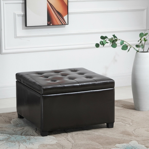 HOMCOM  Faux PU Leather Tufted Storage Ottoman Upholstered Accent