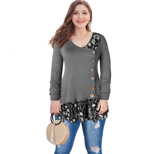  Long Sleeve Women T Shirt Plus Size Draped