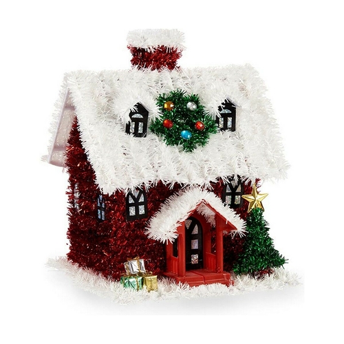 Decorative Figure Christmas Tinsel House 19 x 24,5 x 19 cm Red White