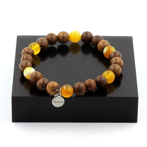 Yellow Sardonyx + wood Bracelet 8 mm Beads.