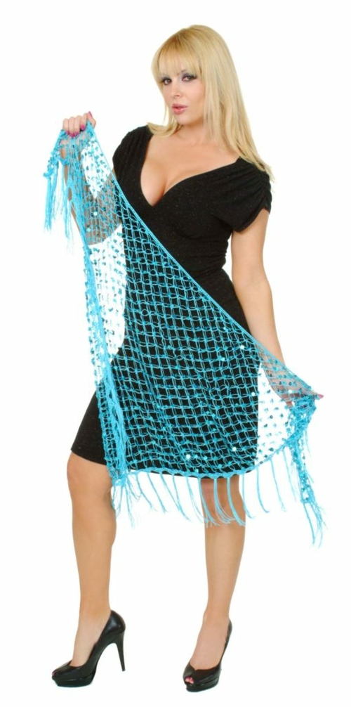 Western Fashion 8271-TRQ Solid Crochet Triangle Scarf with Fringes&#44