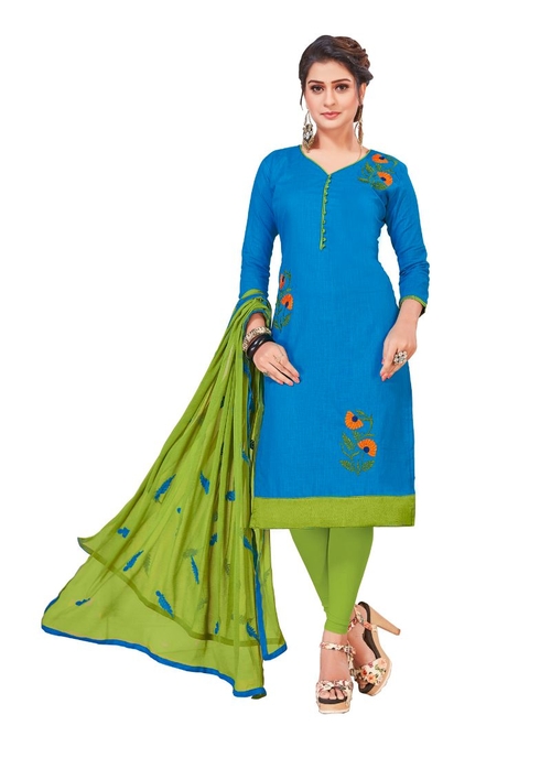 Generic Women's Slub Cotton Salwar Material (Blue,