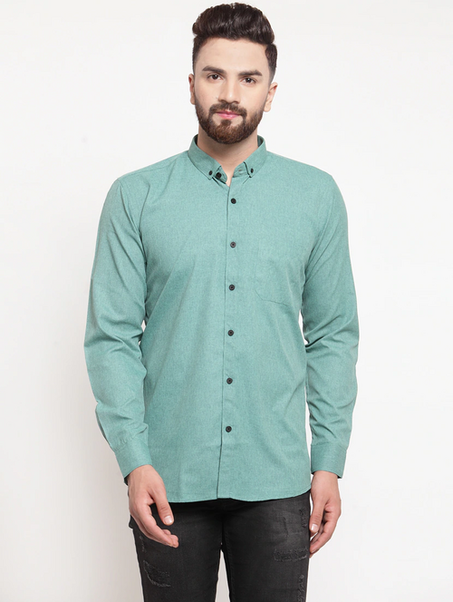 Men's Solid Slim Fit Cotton Casual Shirt LIGHT GREEN M