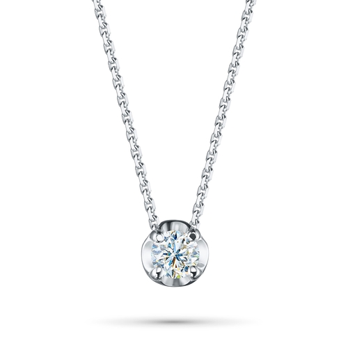 14K White Gold Necklace with 1 Round-Cut Lab-Created Diamond 0.705