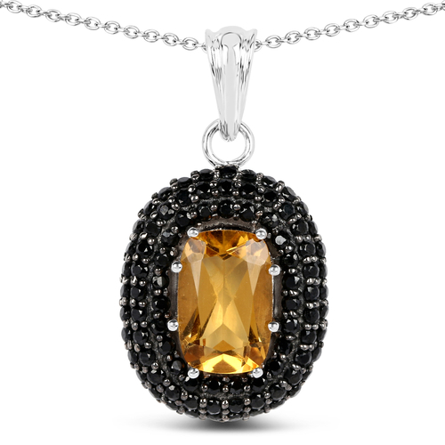 5.85 Carat Genuine Citrine and Black Spinel .925 Sterling Silver