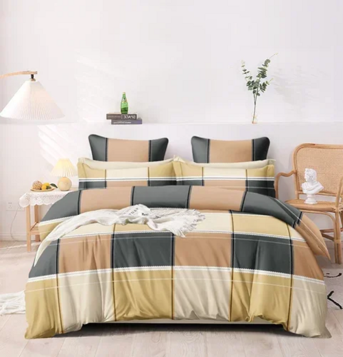 COLOR BLOCK PRINTED BED COVER With Two matching pillow KING SIZE
