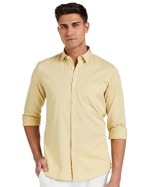 Men's Solid Slim Fit Cotton Casual Shirt YELLOW 4XL