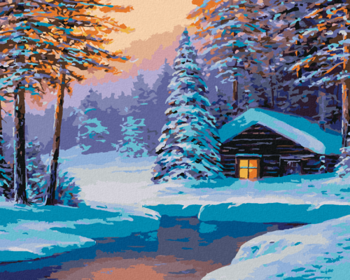 Paint by Numbers - CABIN IN A WINTER FOREST