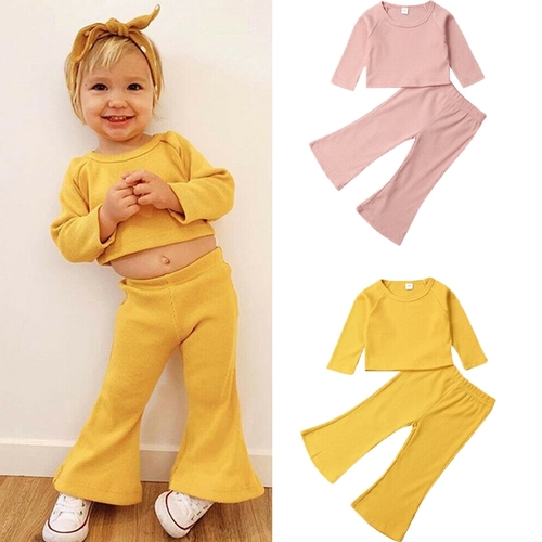 1 6Y Autumn Baby Girl Clothes Set 2PCS Solid Knit