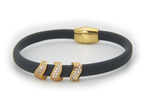 Fronay 122129G Sterling Silver Sparkling Waves Grey Bracelet Magnetic 