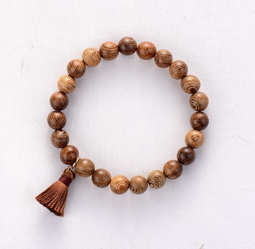 Mens Bracelet 8MM Wood Beads with Tassel Stretch