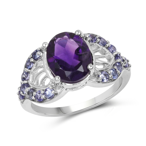 2.76 Carat Genuine Amethyst & Tanzanite .925 Sterling Silver Ring