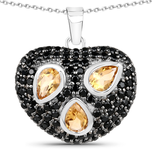 2.94 Carat Genuine Citrine & Black Spinel .925 Sterling Silver Pendant