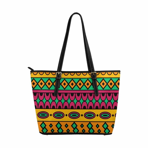 Large Leather Tote Shoulder Bag - Bohemian Multicolor Illustration