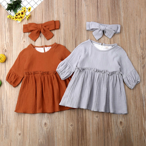 1 4T Toddler Baby Girl Solid Dress Babies  Cotton