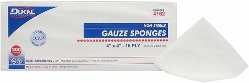 Gauze Sponges 4" x 4". Case of 2000 16-ply Gauze Dressings for Wound
