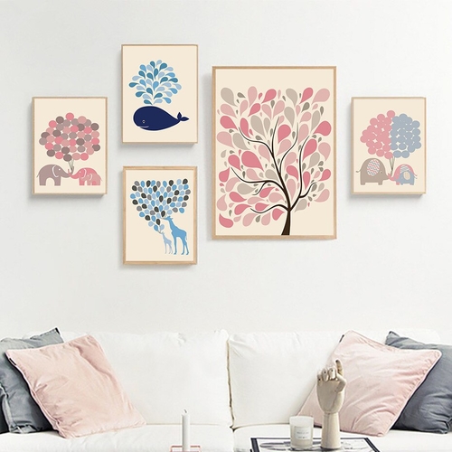 Cute Elephant Giraffe Family Canvas