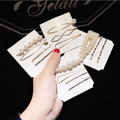 New 1Set Women Girls Cute Pearl Alloy Geometric