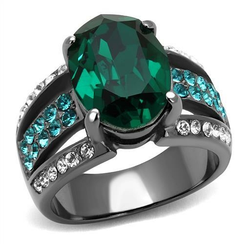 Women IP Light Black Stainless Steel Ring with Top Grade Crystal in Em