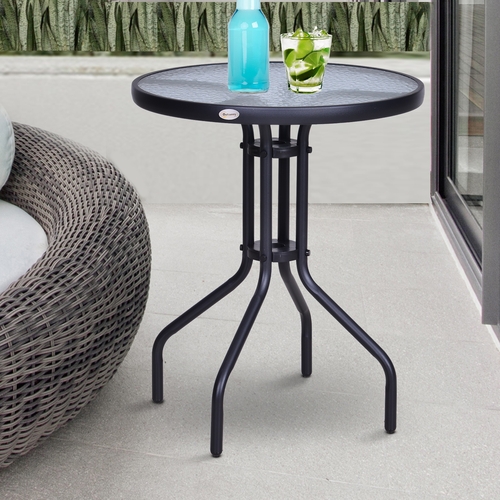 Outsunny 24" Patio Round Table Tempered Glass Top Outdoor Dining Steel