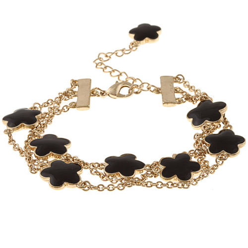 Zirconmania 610B-2568-BK-G Goldtone Black Enamel Three Strand Bracelet