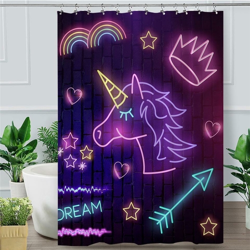 Neon Unicorn Shower Curtain