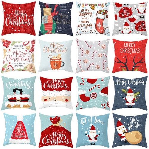 Merry Christmas Peach Skin Santa Pillow Case Sofa