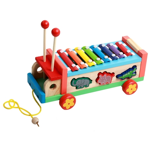 8 Keys Wooden Pull Bus Animal Educational Cartoon